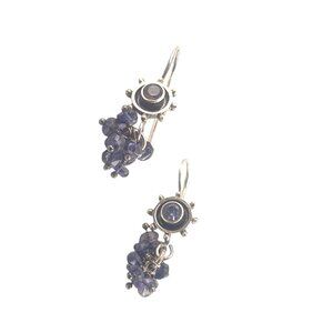 Sterling Silver & Amethyst Cluster Drop Earrings Handmade Artisan Jewelry Bohemi
